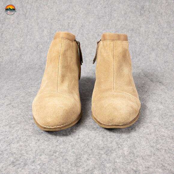 Toms Loren Ankle Booties Beige Suede Leather Side Zip Block Heels Women's Sz 11 - Picture 2 of 10